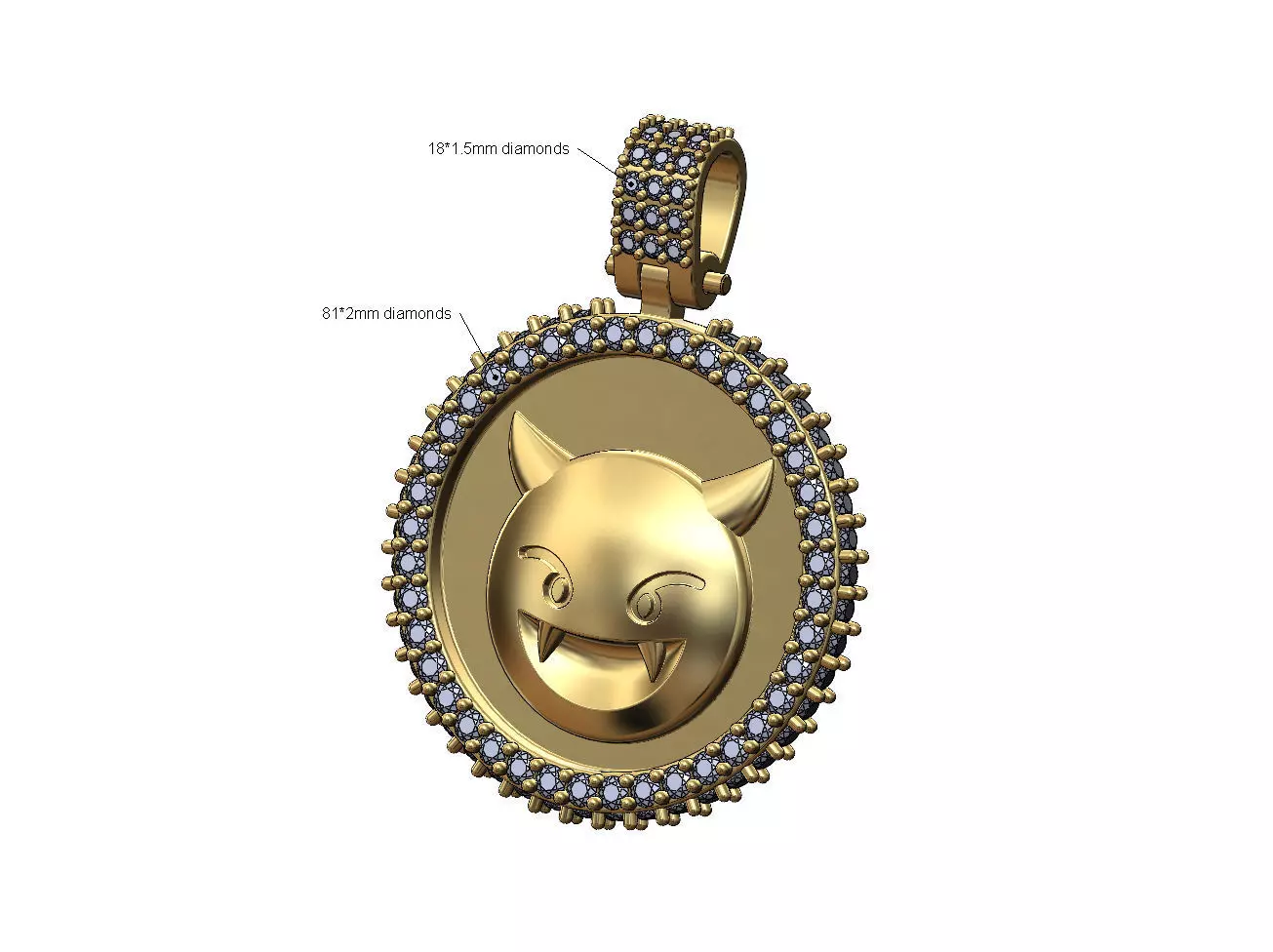 Iced evil emoji pendant with bail 3D print model_0