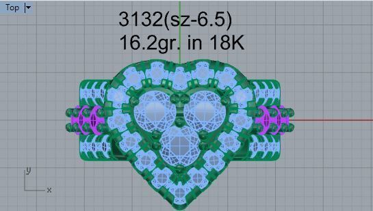 Blue and white Heart diamond ring 3132 3D print model 3D print model_4
