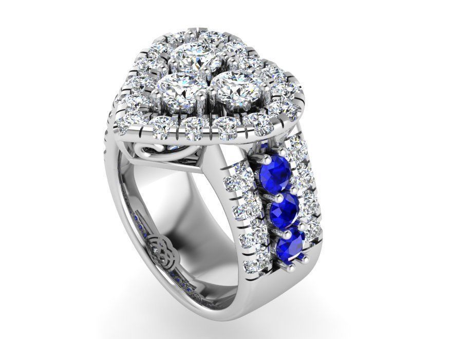 Blue and white Heart diamond ring 3132 3D print model 3D print model_2