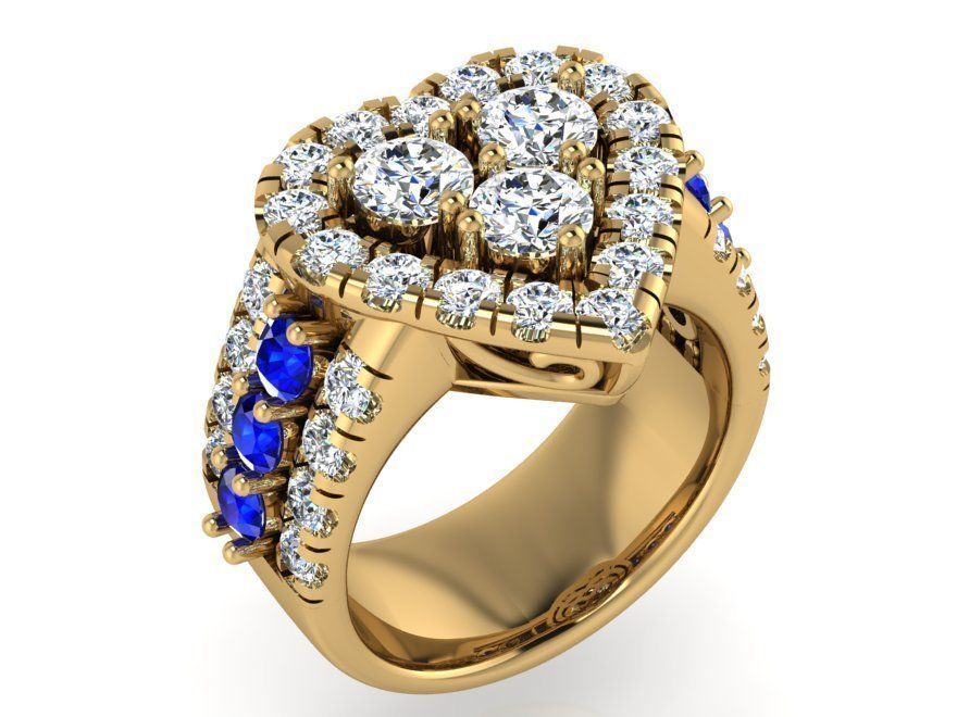 Blue and white Heart diamond ring 3132 3D print model 3D print model_1