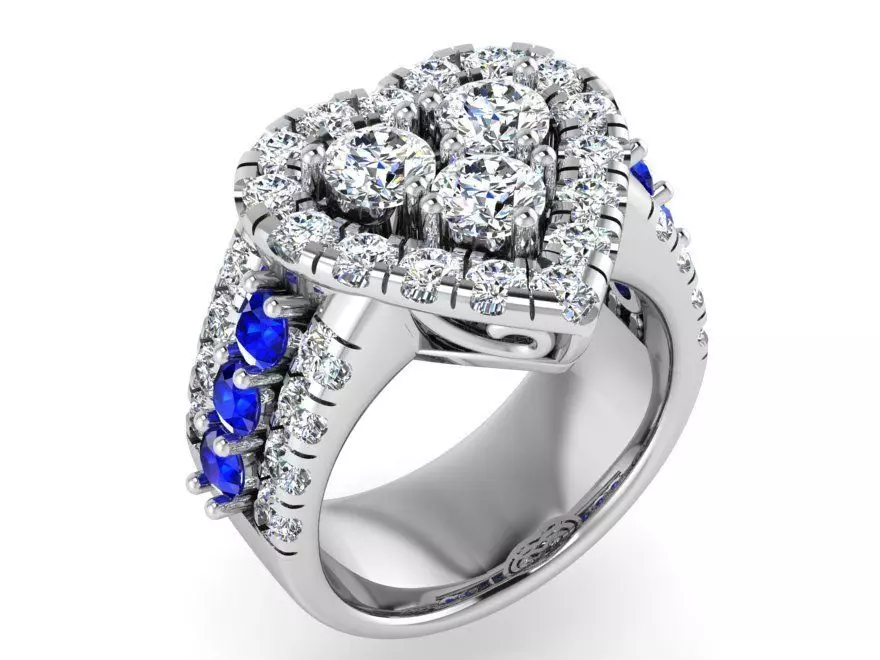 Blue and white Heart diamond ring 3132 3D print model 3D print model_0