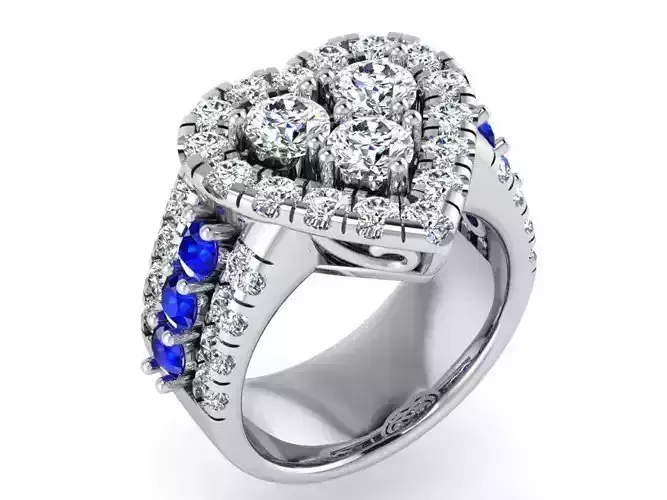 Blue and white Heart diamond ring 3132 3D print model 