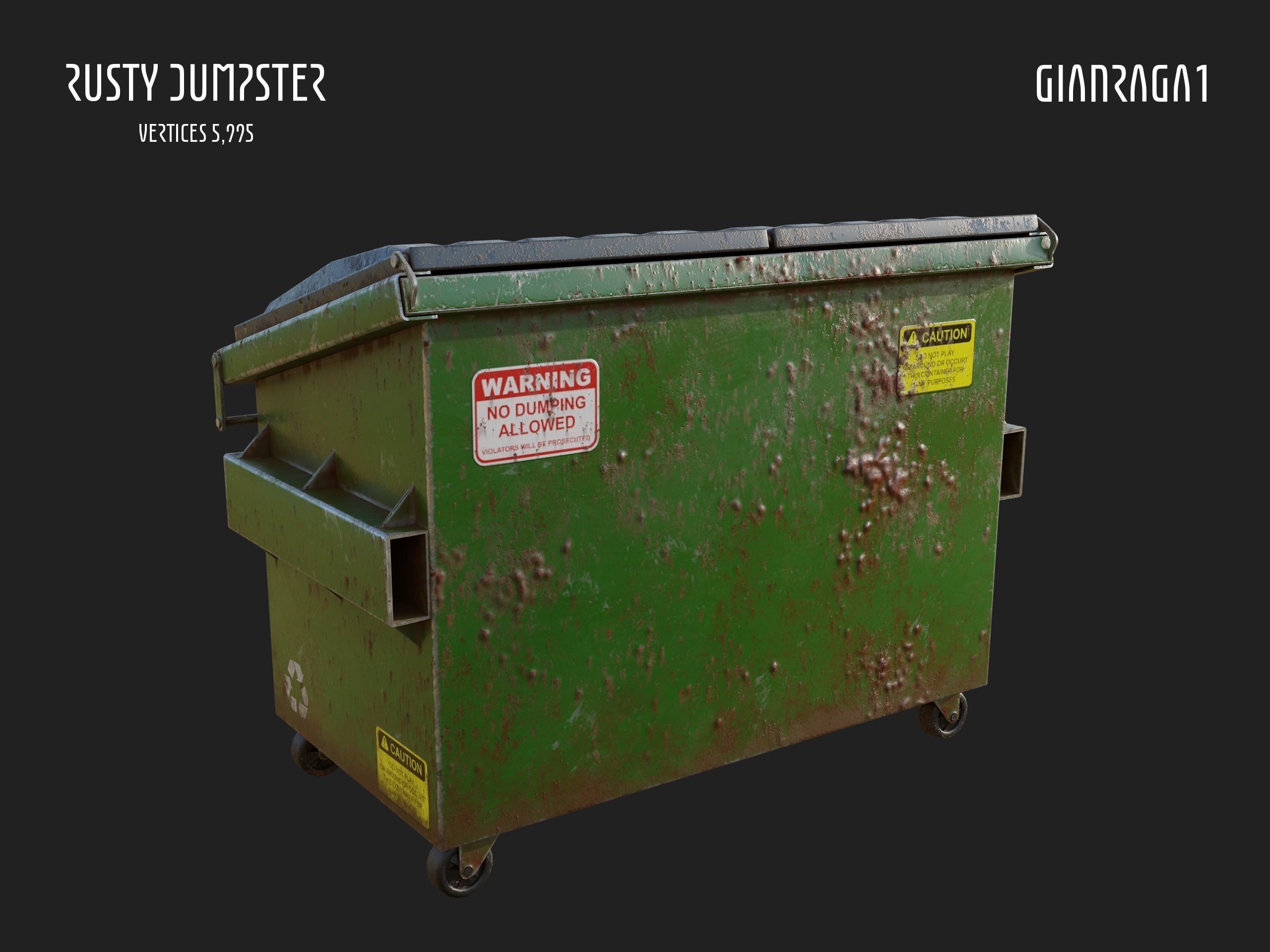 Rusty Dumpster Low-poly 3D model_3