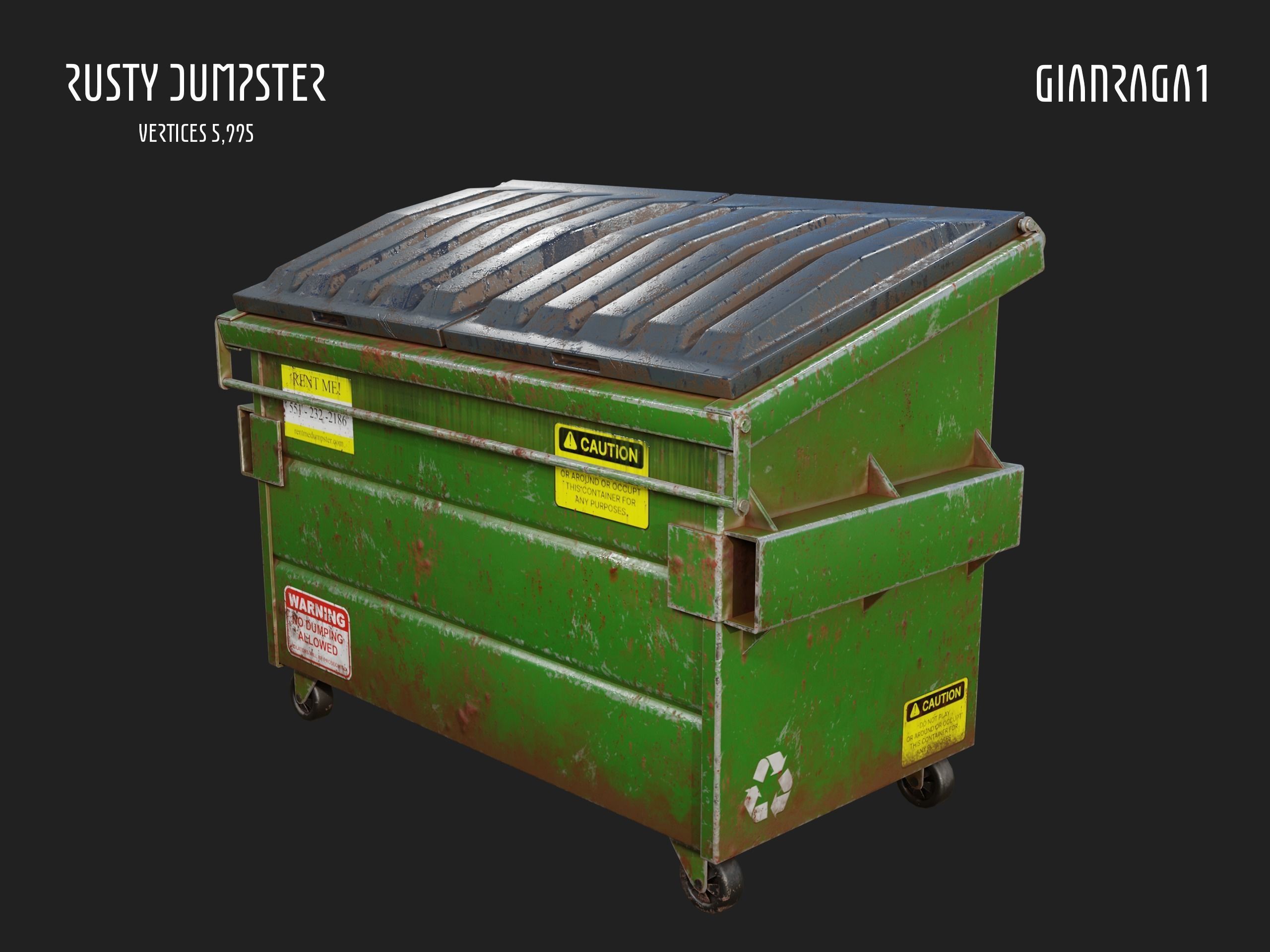 Rusty Dumpster Low-poly 3D model_2