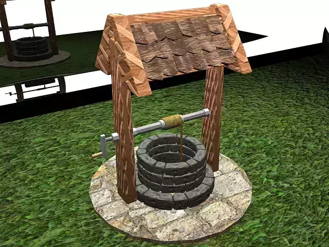 water wooden well on grass 3D model