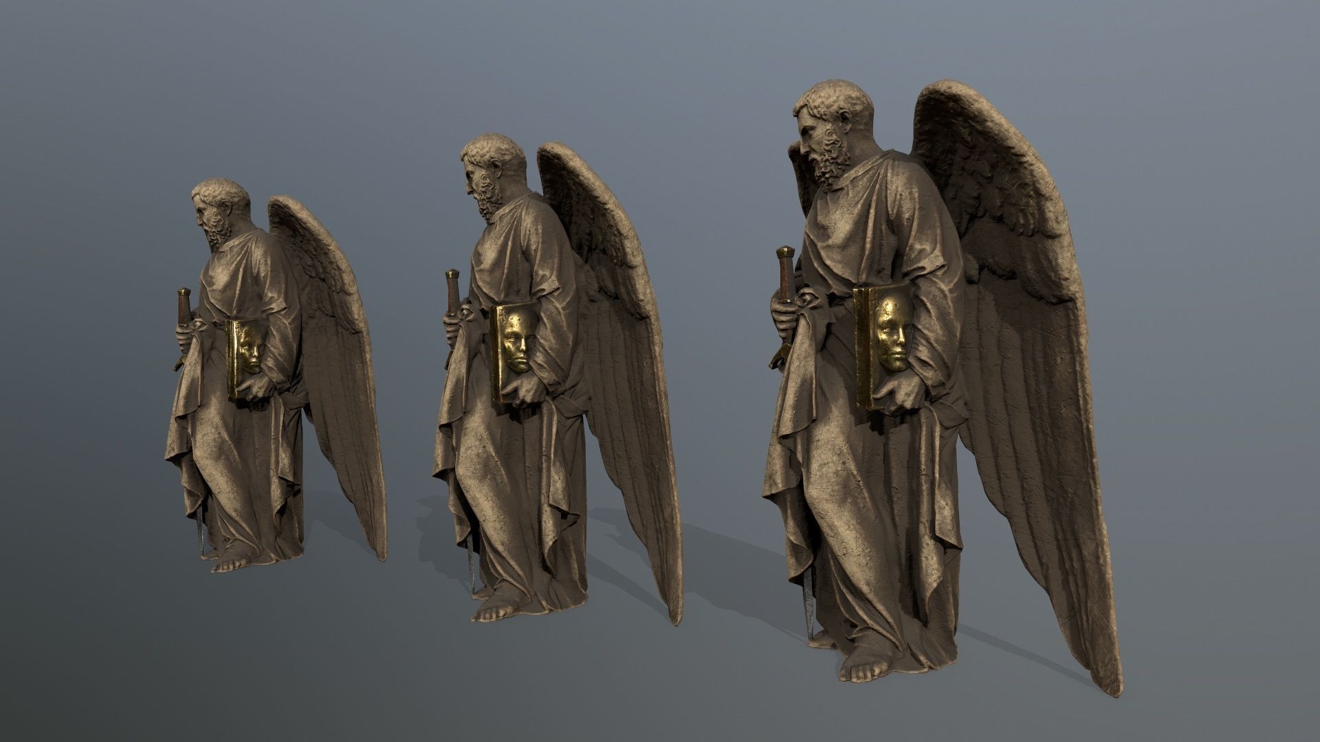 Old Man Statue Low-poly 3D model_9