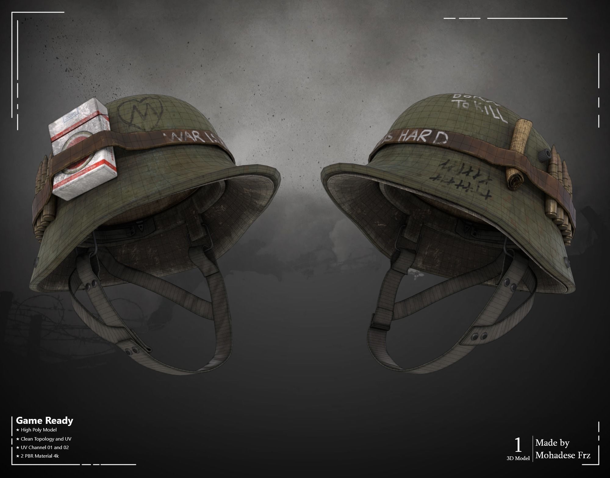 Military Helmet - VOL 01 - Game Ready 3D model_9