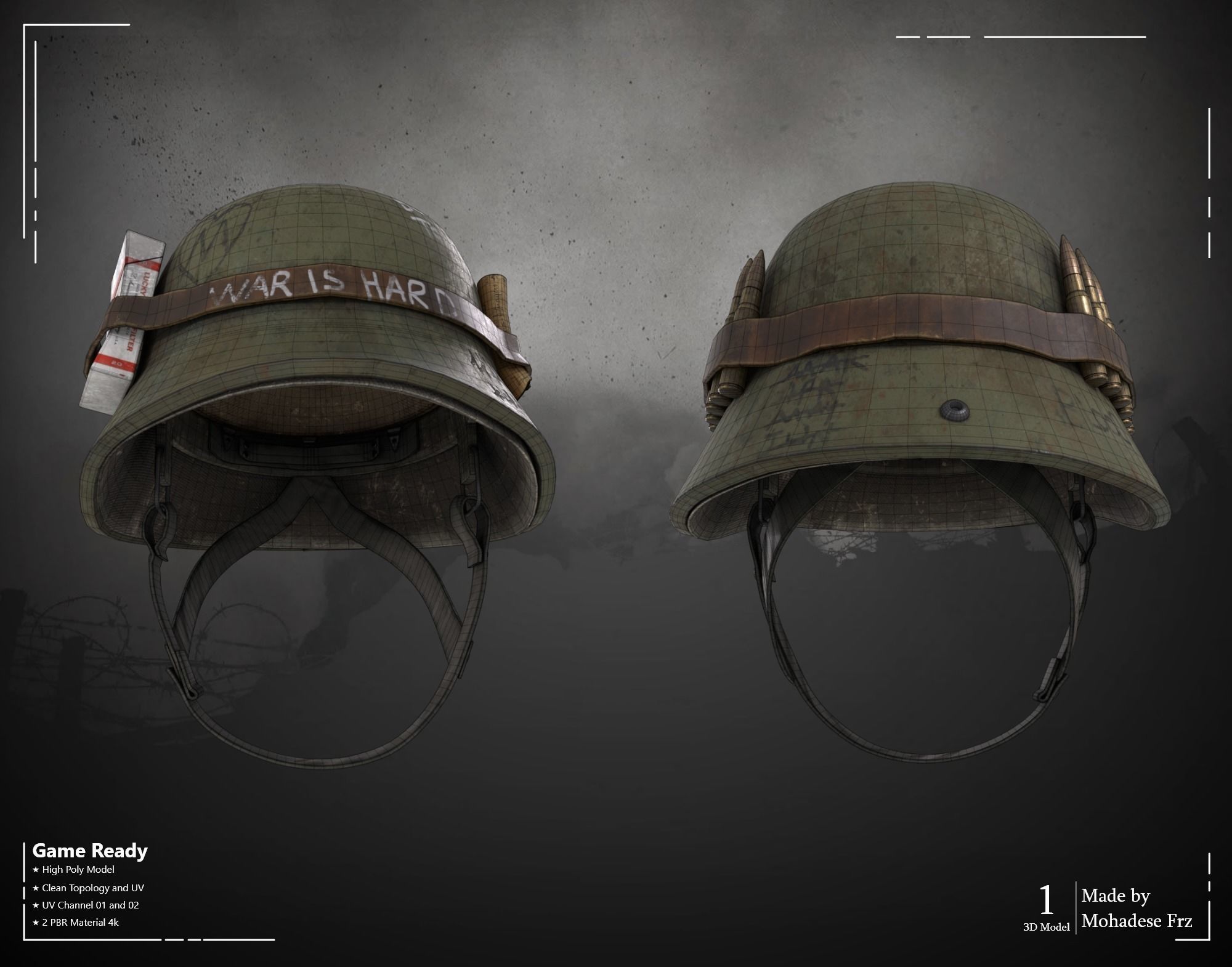 Military Helmet - VOL 01 - Game Ready 3D model_8