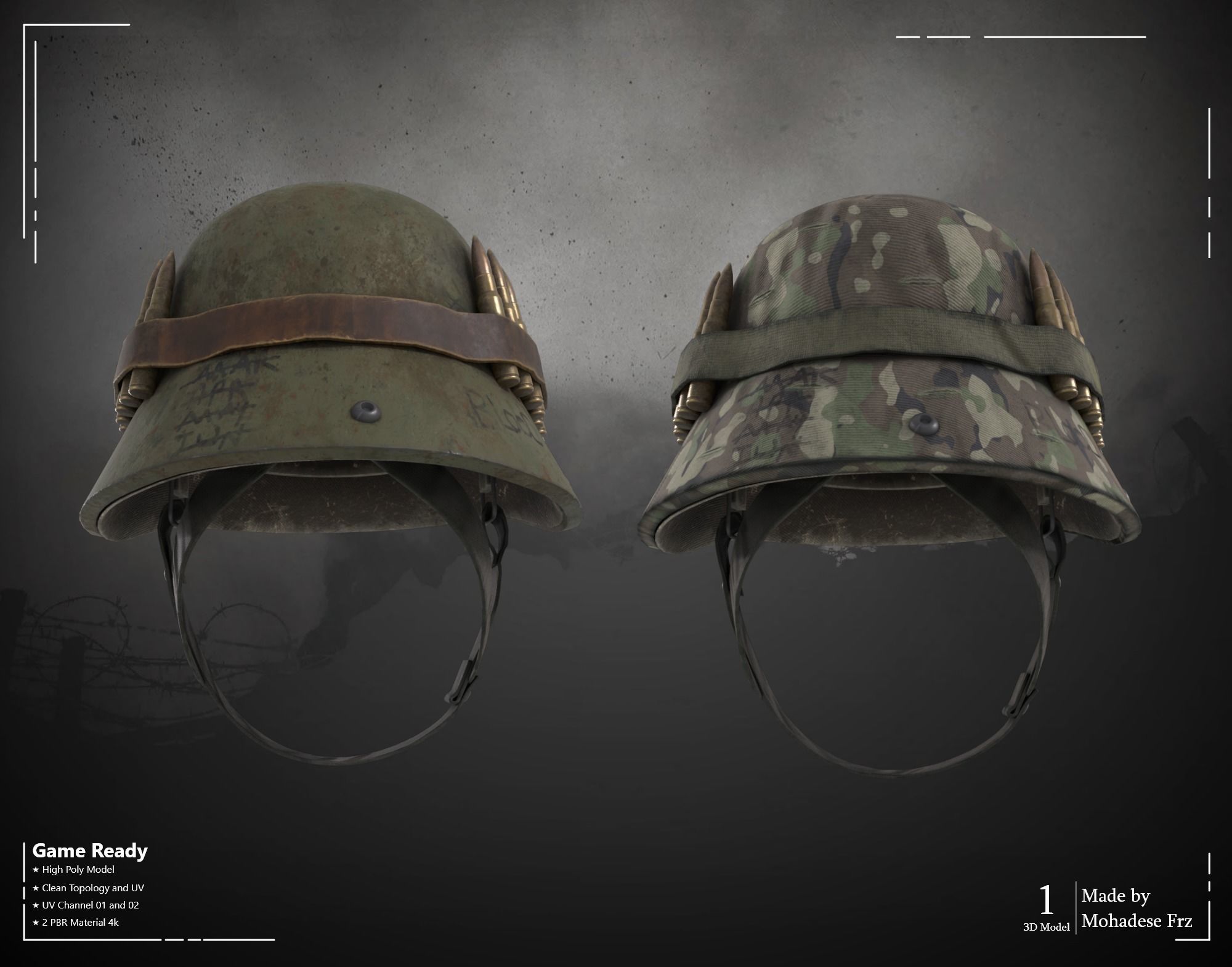 Military Helmet - VOL 01 - Game Ready 3D model_5