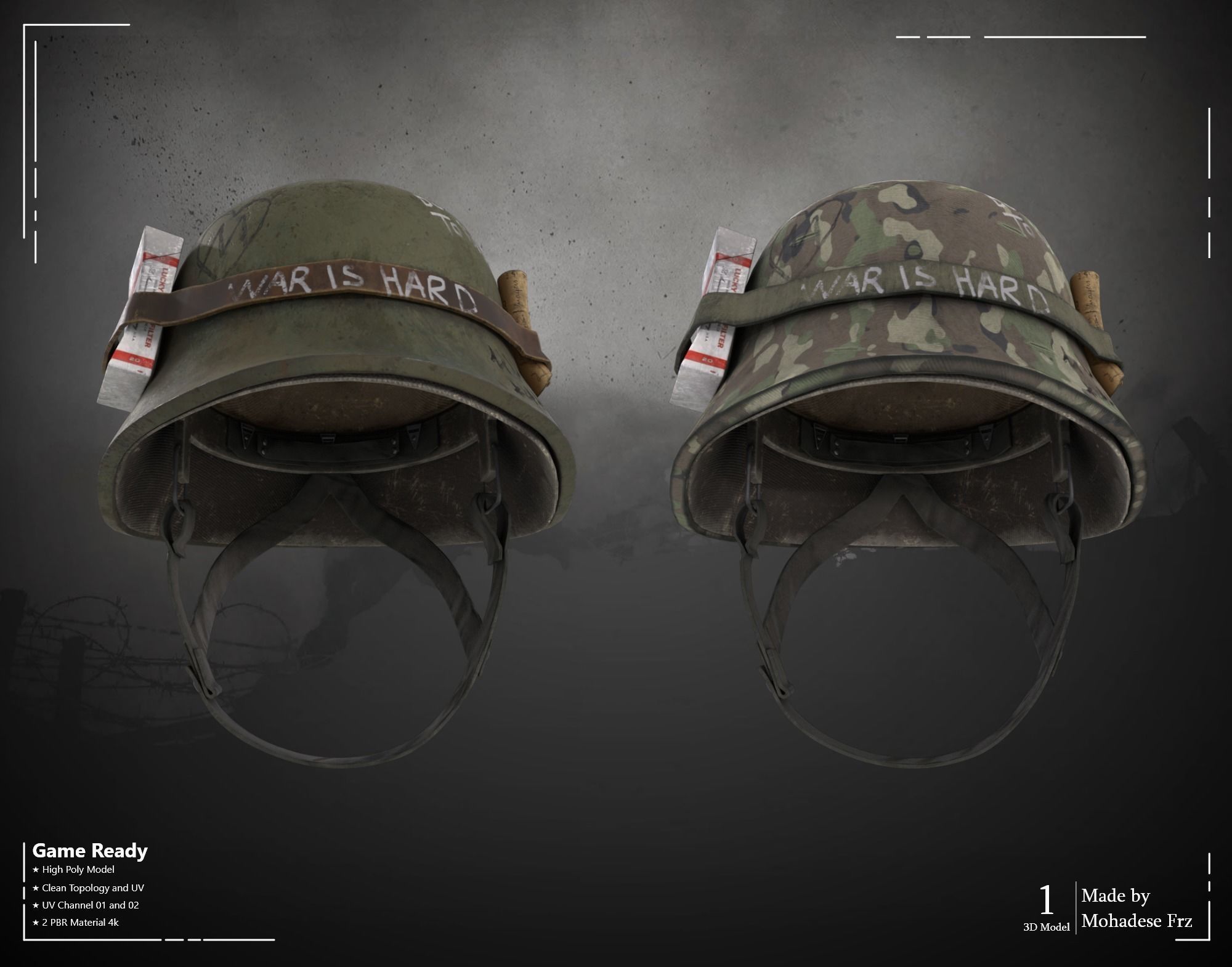 Military Helmet - VOL 01 - Game Ready 3D model_4