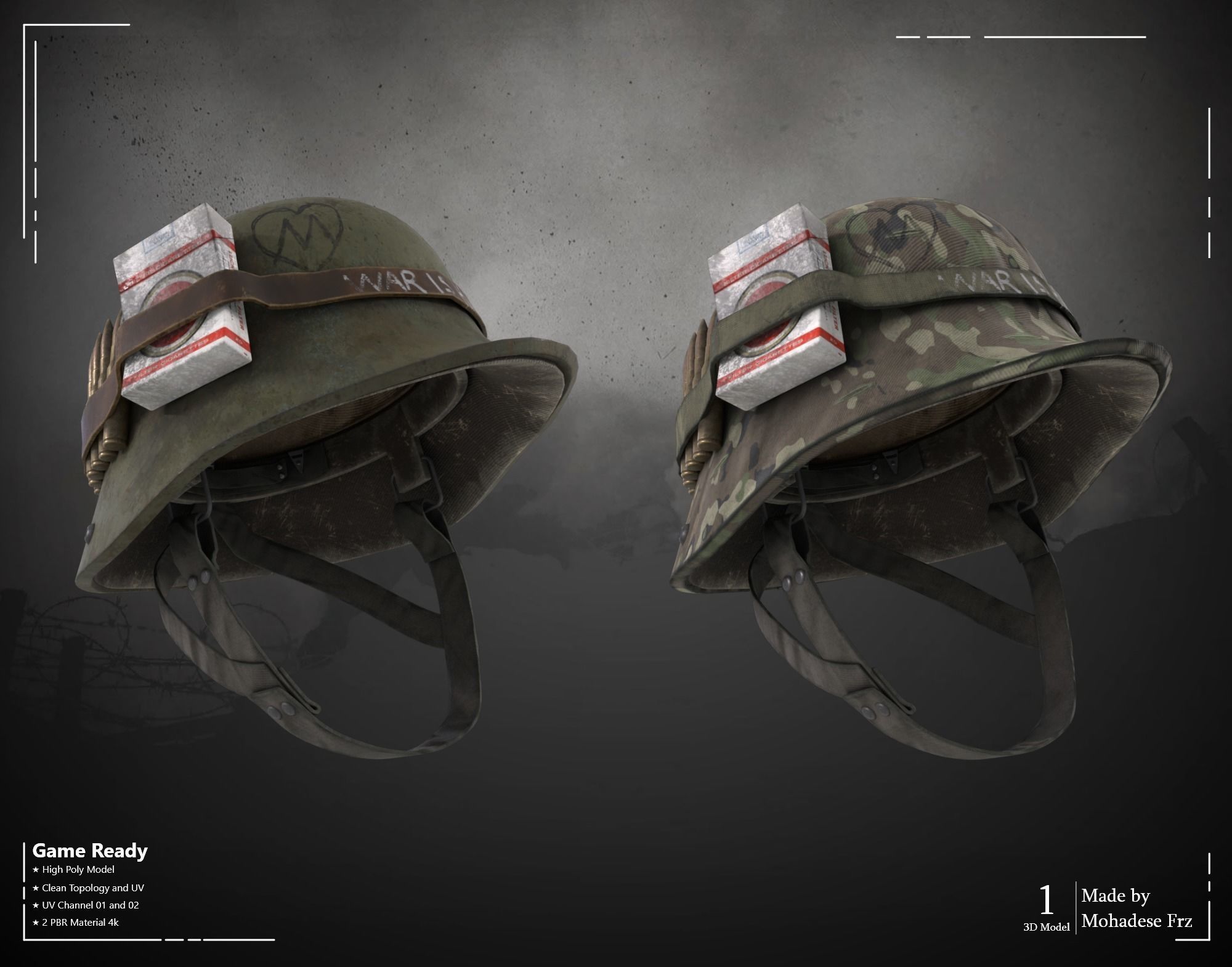 Military Helmet - VOL 01 - Game Ready 3D model_3