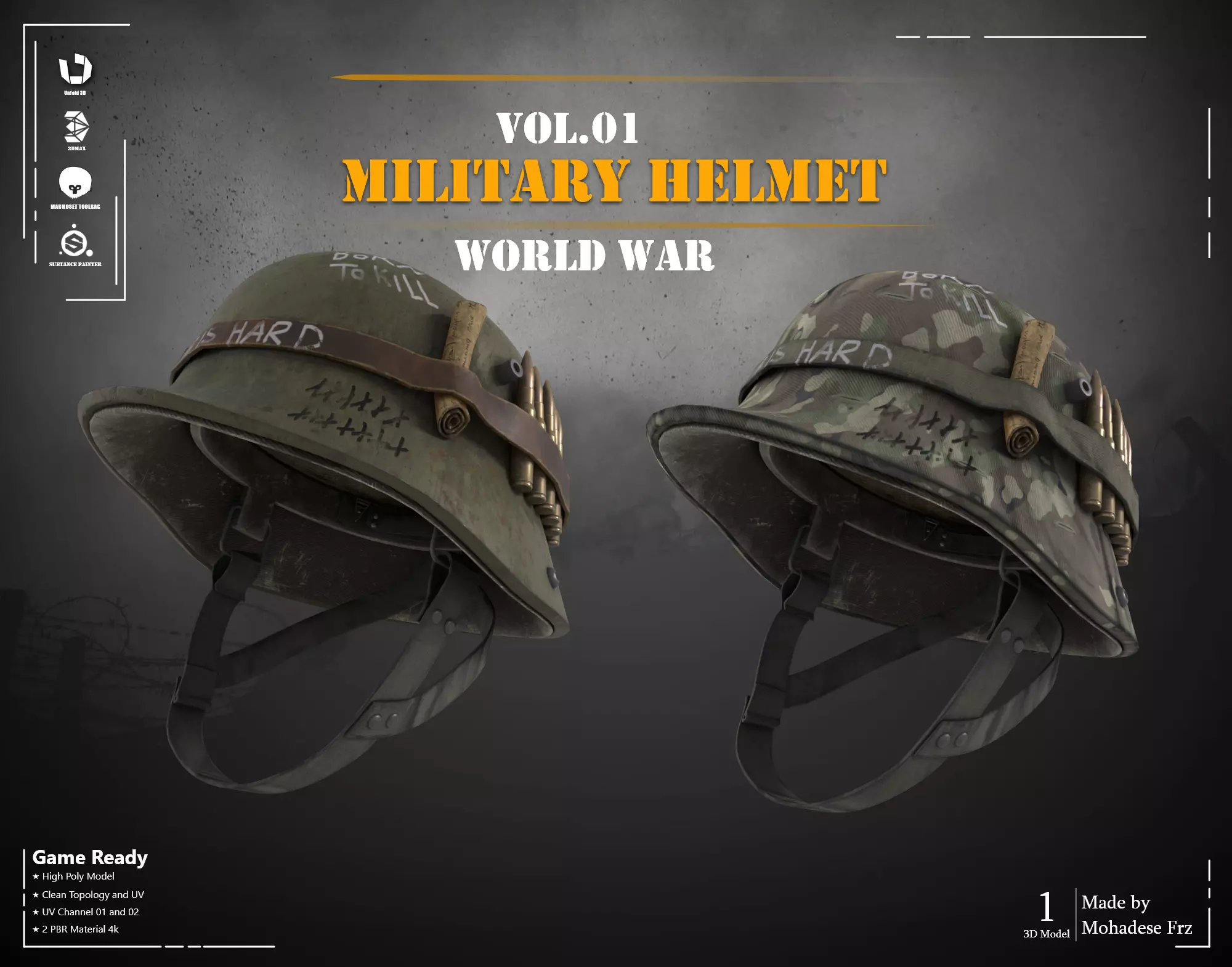 Military Helmet - VOL 01 - Game Ready 3D model_0