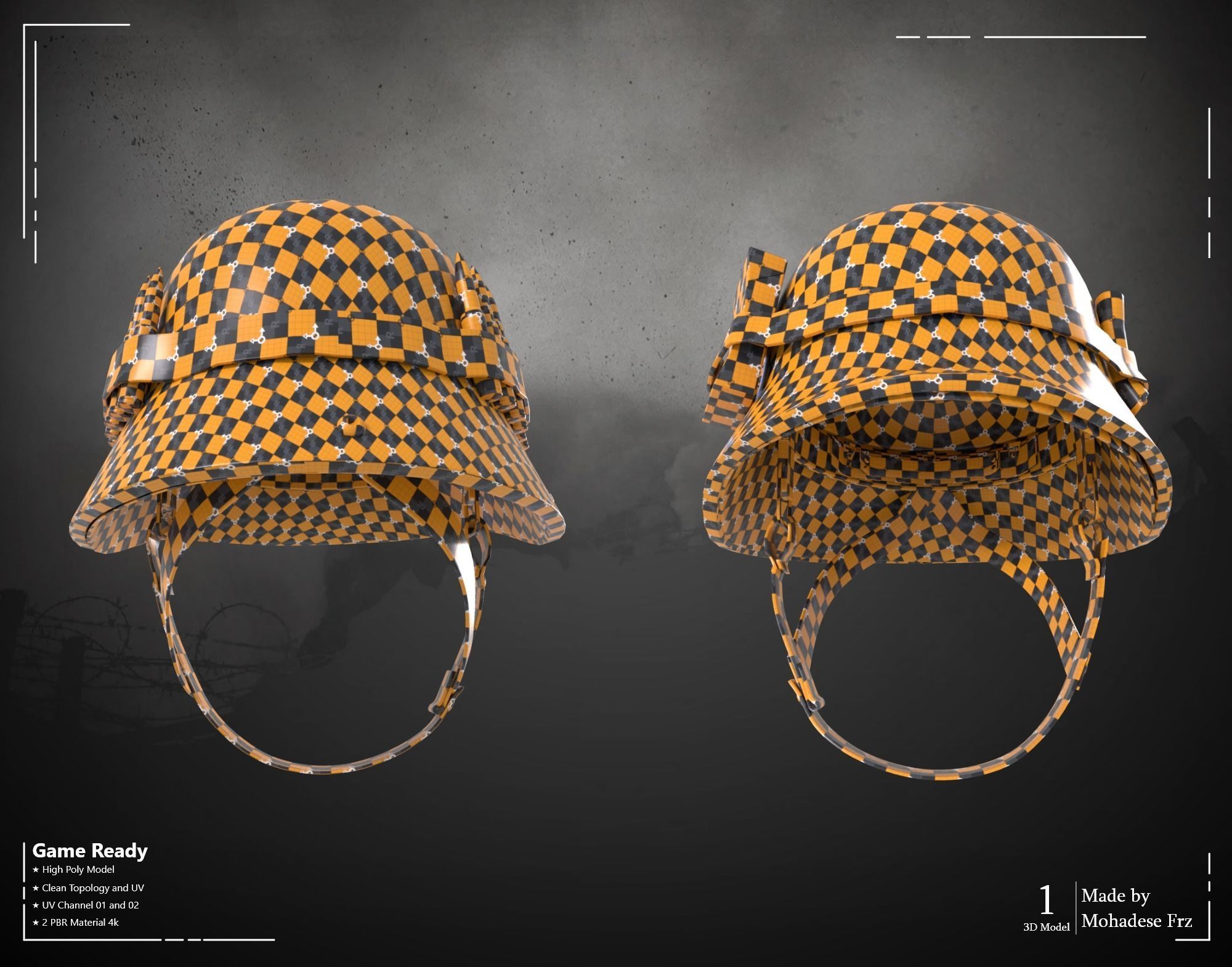 Military Helmet - VOL 01 - Game Ready 3D model_7