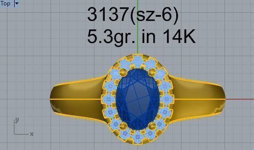 Bright blue stone diamond ring 3137 3D print model 3D print model_4
