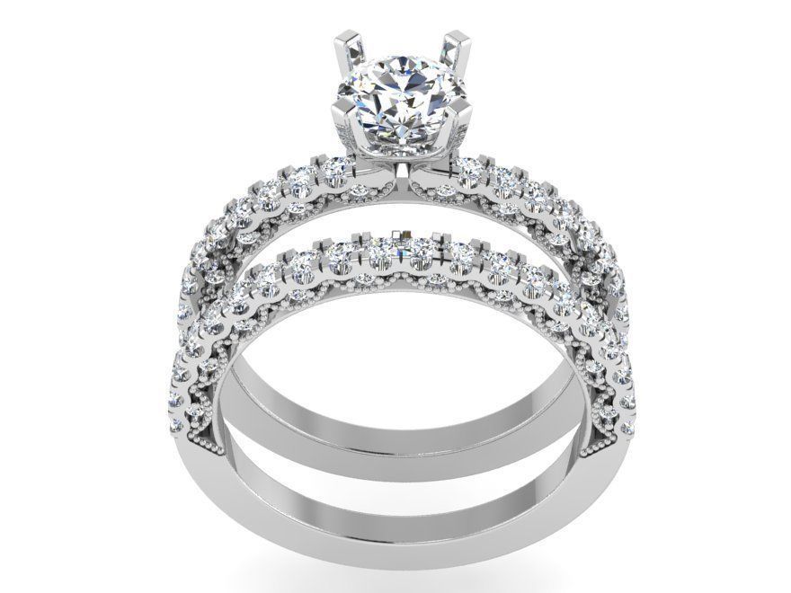 Diamond signet ring with band 3138 3D print model 3D print model_2