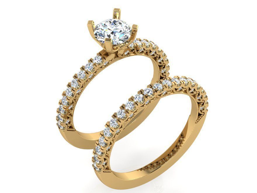 Diamond signet ring with band 3138 3D print model 3D print model_1