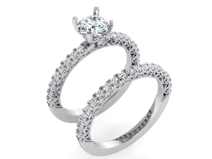 Diamond signet ring with band 3138 3D print model 3D print model_0