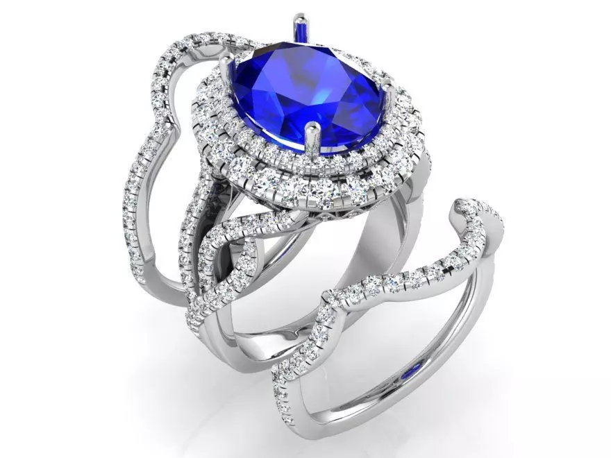 2-Band fine blue stone diamond ring 3143 3D print model 3D print model_0