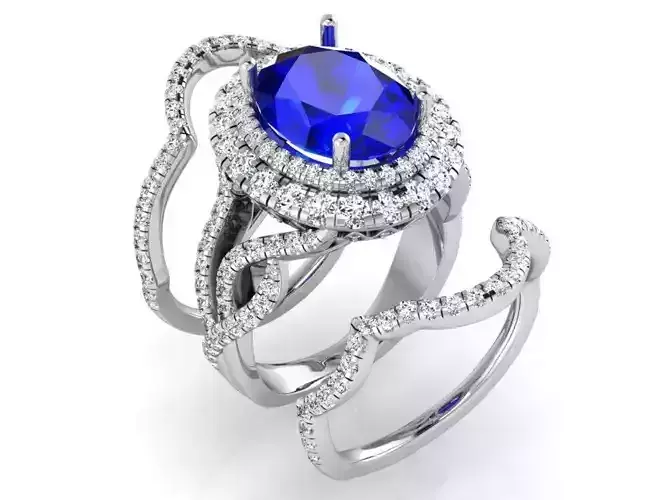 2-Band fine blue stone diamond ring 3143 3D print model