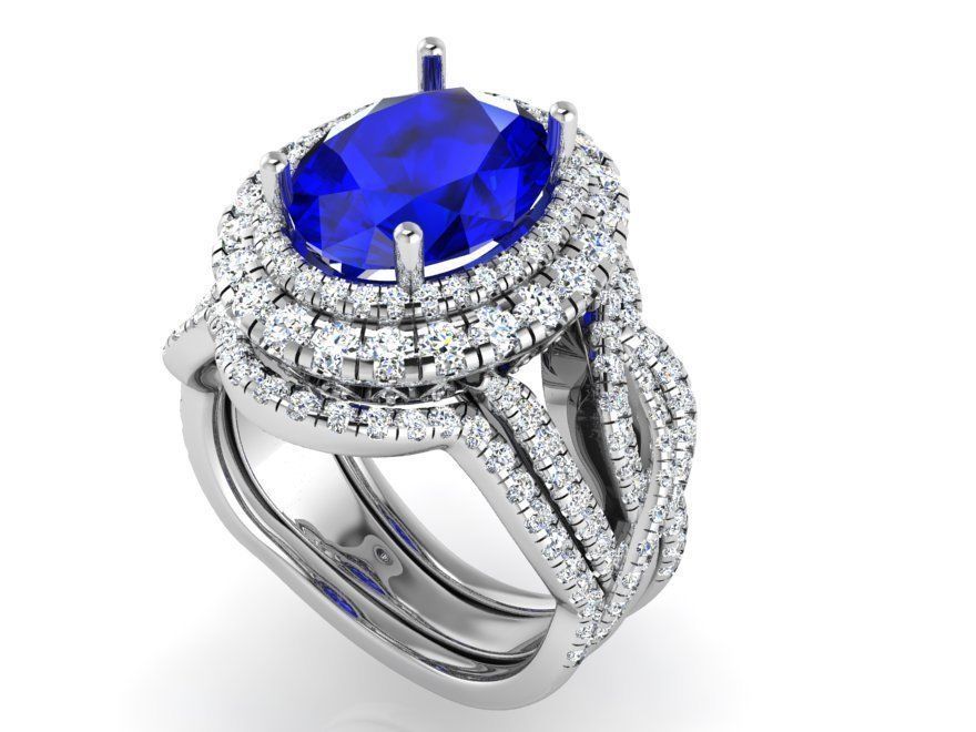 2-Band fine blue stone diamond ring 3143 3D print model 3D print model_2