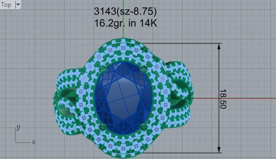 2-Band fine blue stone diamond ring 3143 3D print model 3D print model_4