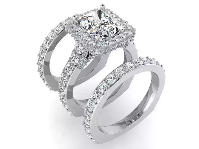 Oval halo cathetdral ring with 2-bands 3155 3D print model