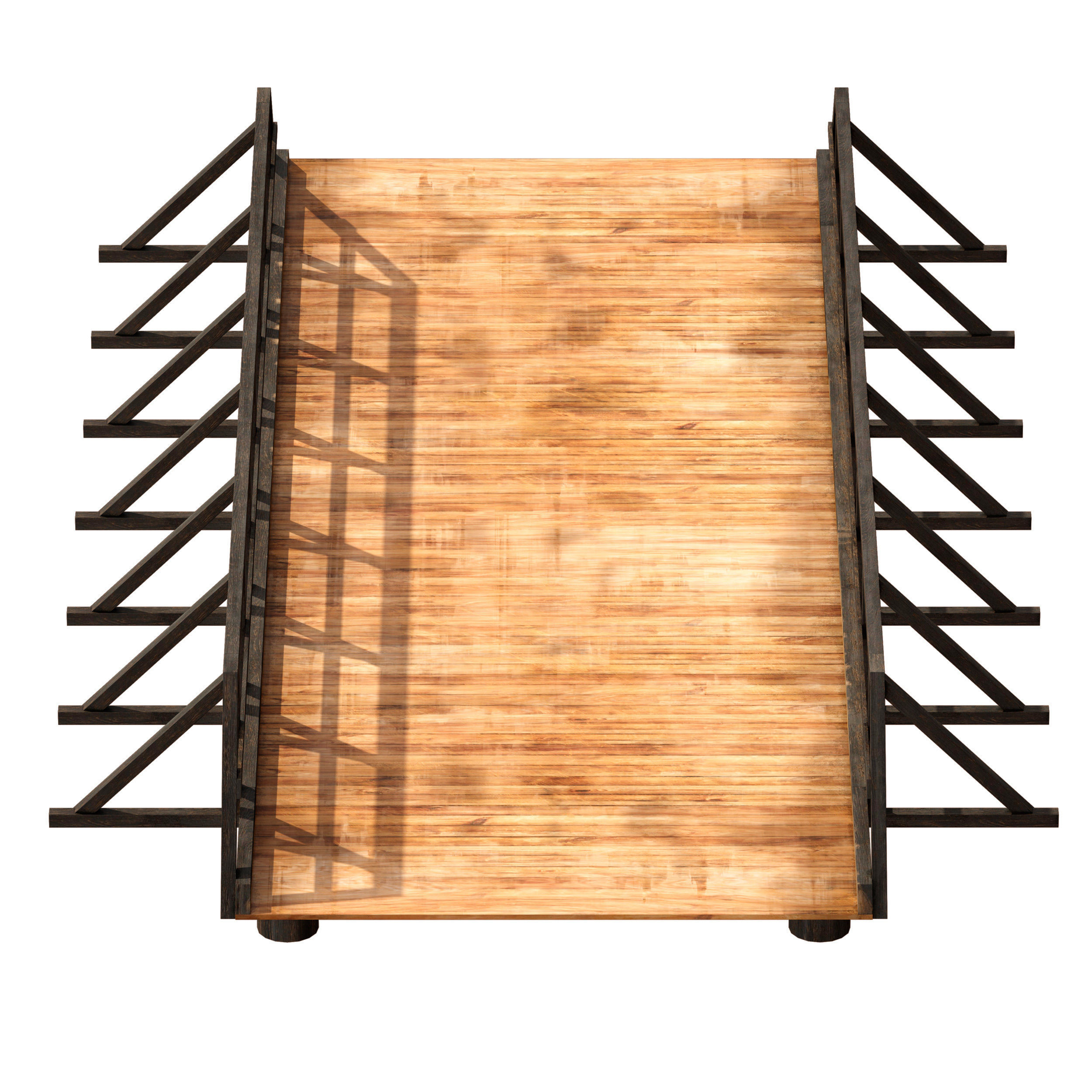 Wooden bridge over the river 3D model_2