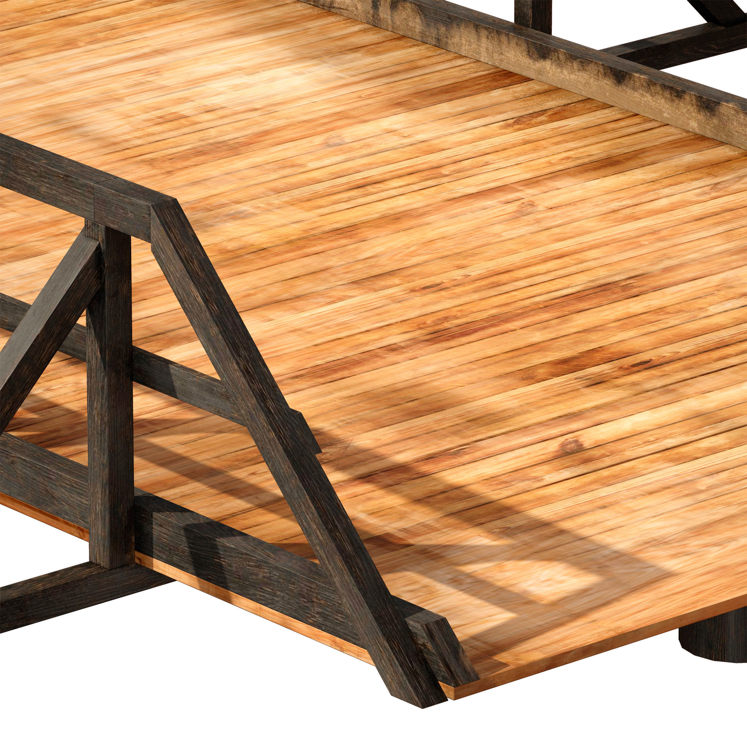 Wooden bridge over the river 3D model_7