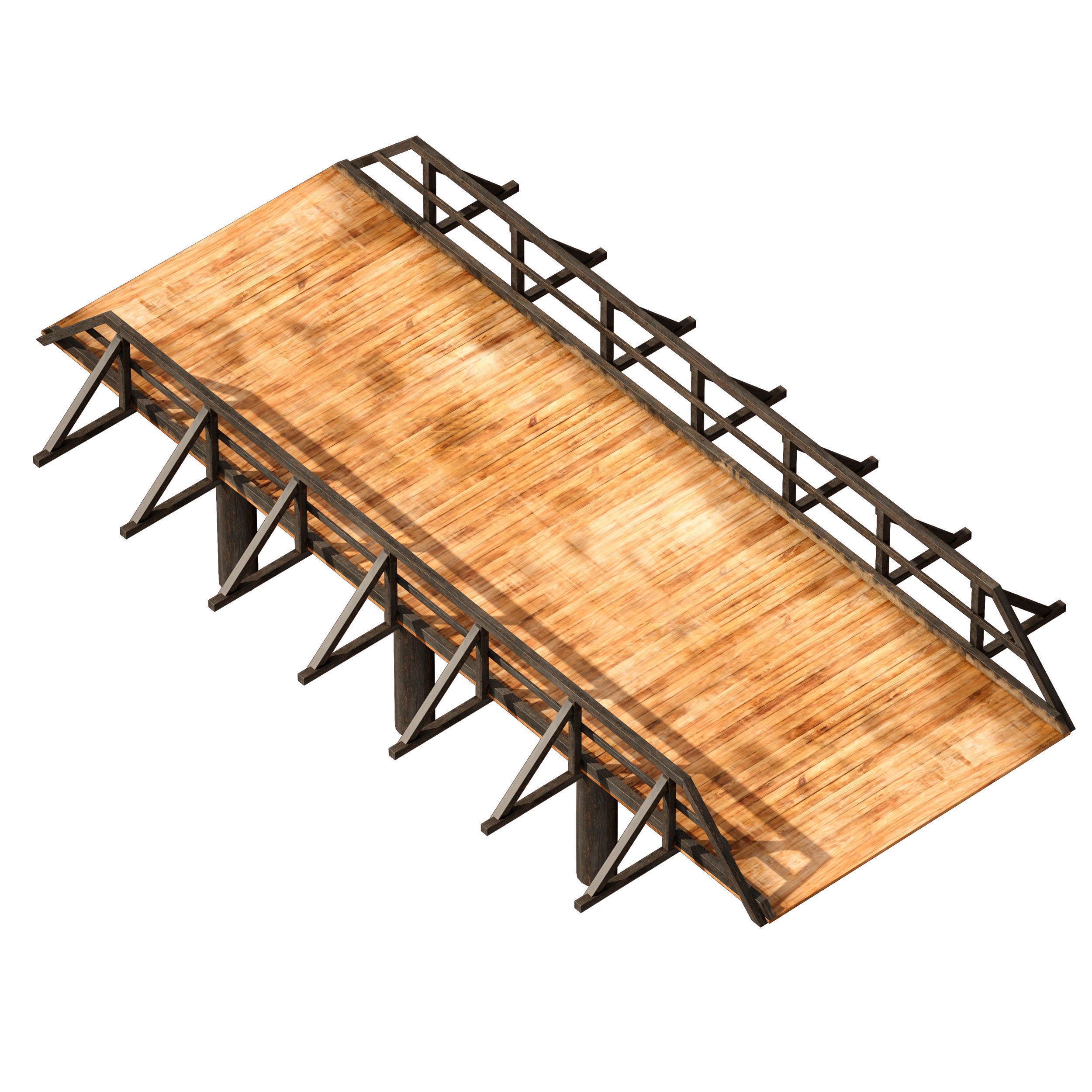 Wooden bridge over the river 3D model_1