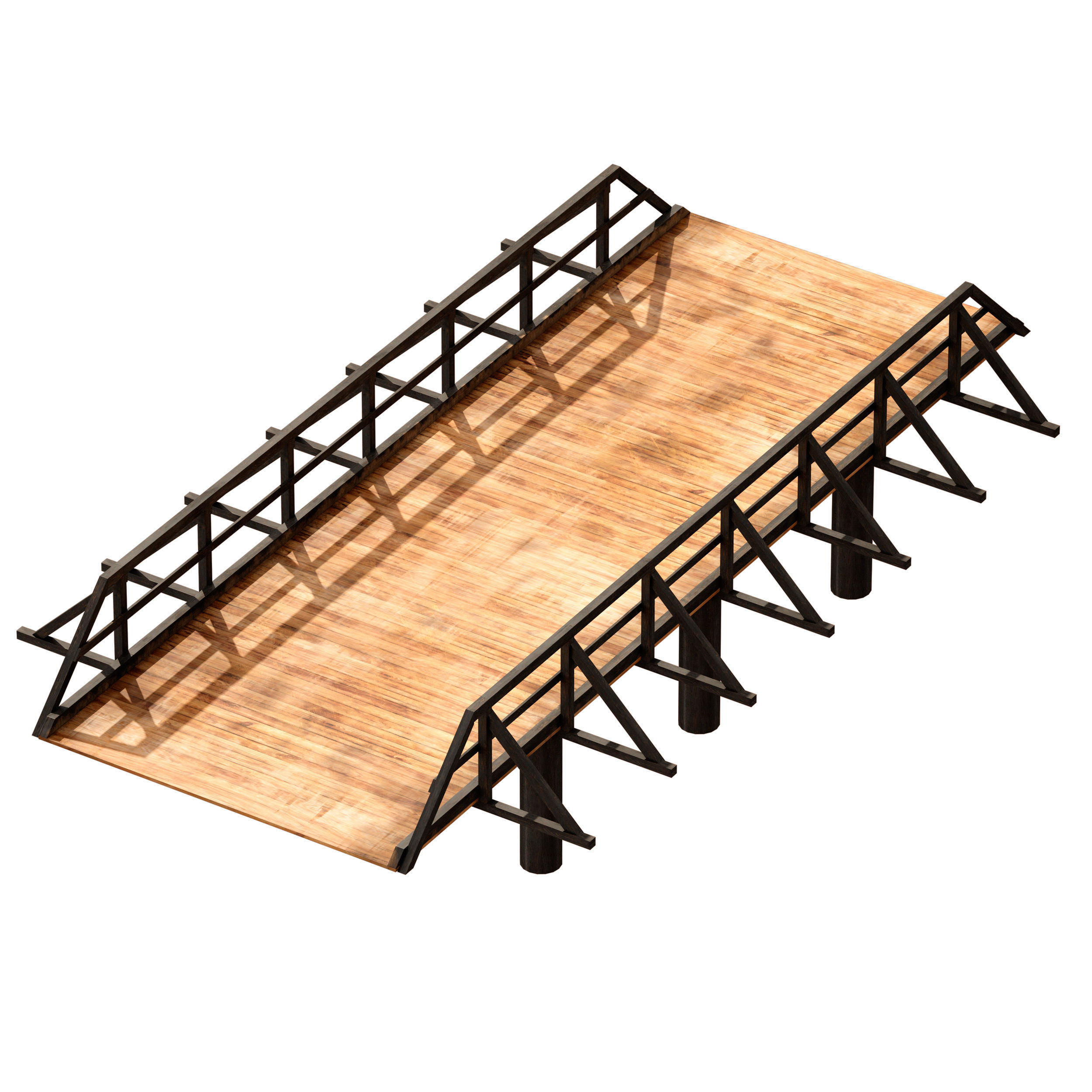 Wooden bridge over the river 3D model_3