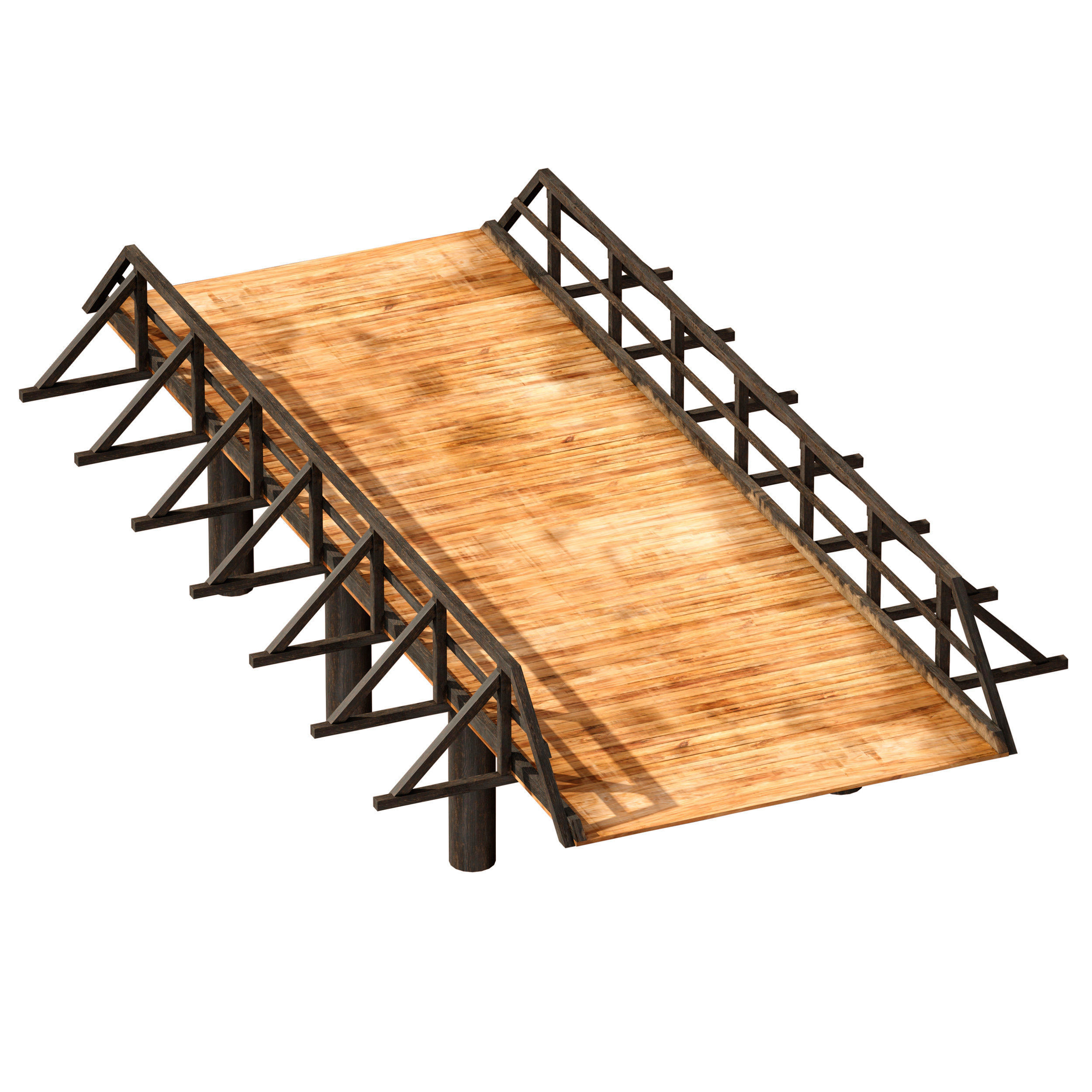 Wooden bridge over the river 3D model_5