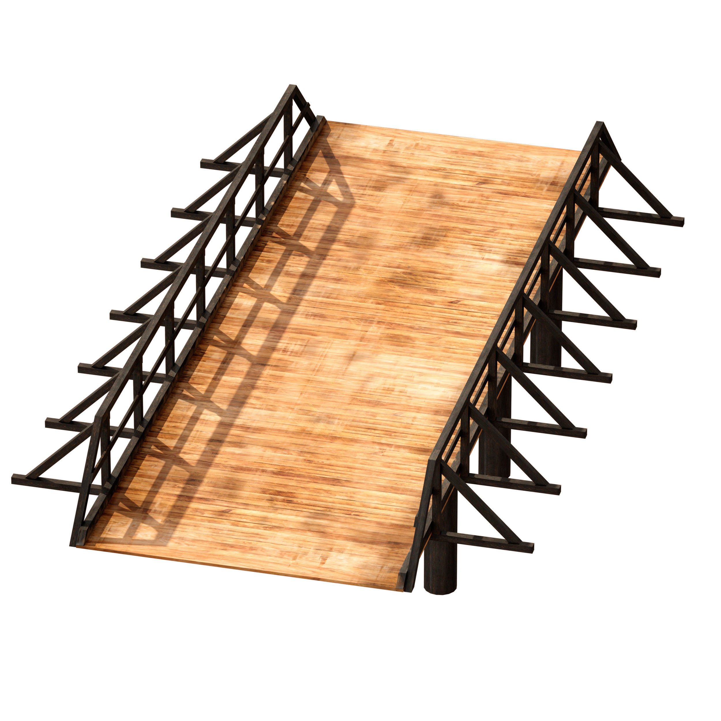 Wooden bridge over the river 3D model_4