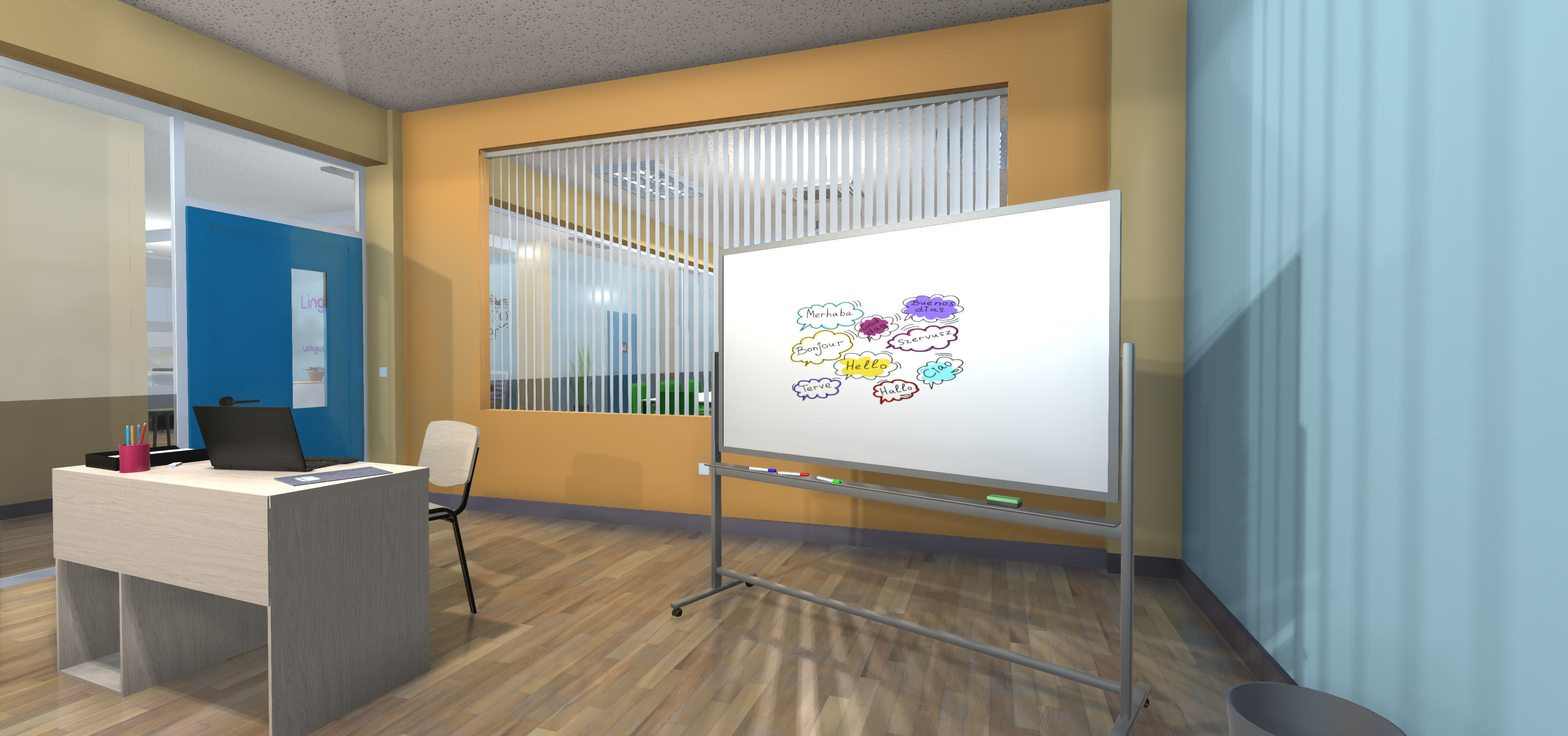 Language school Low-poly 3D model_4