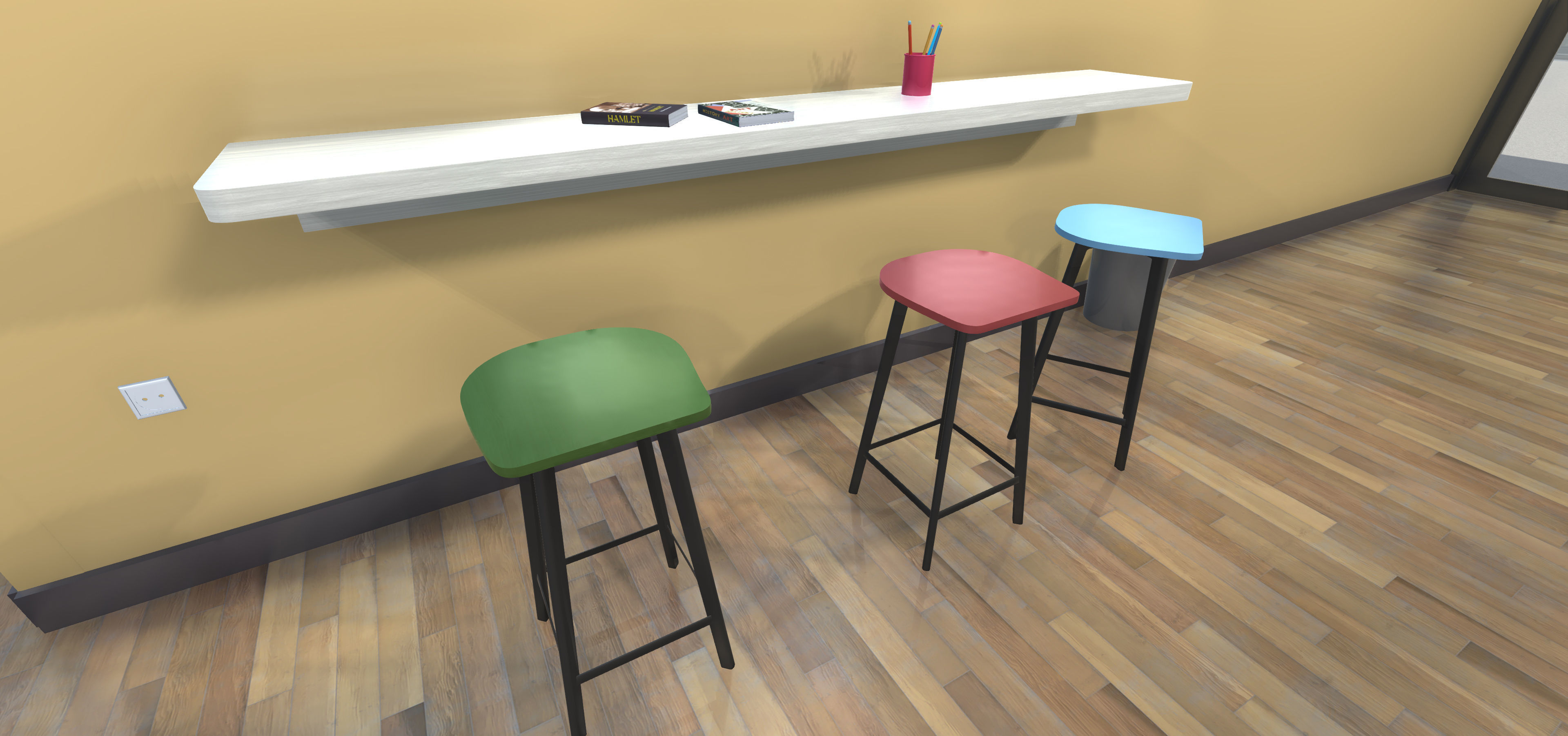 Language school Low-poly 3D model_16
