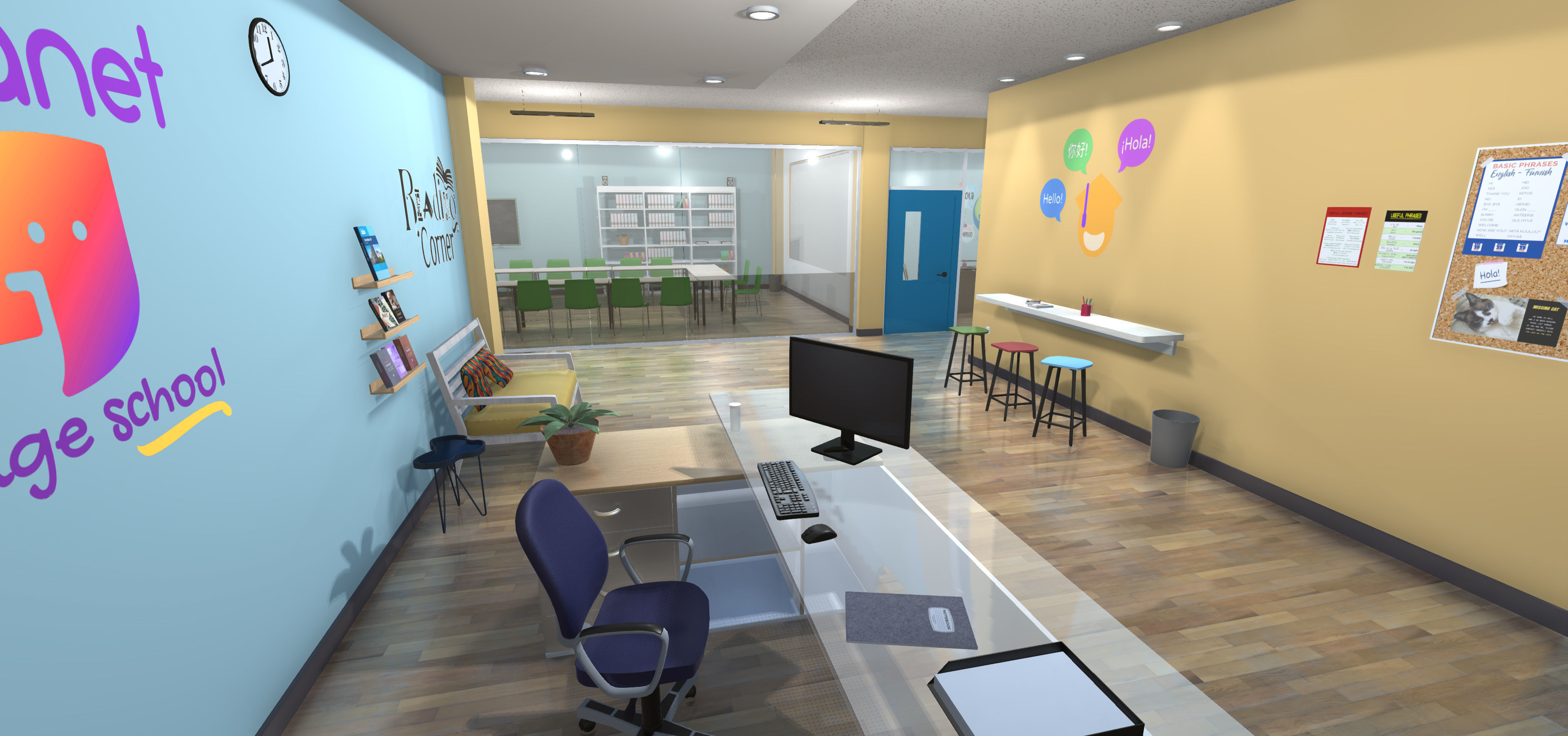 Language school Low-poly 3D model_19