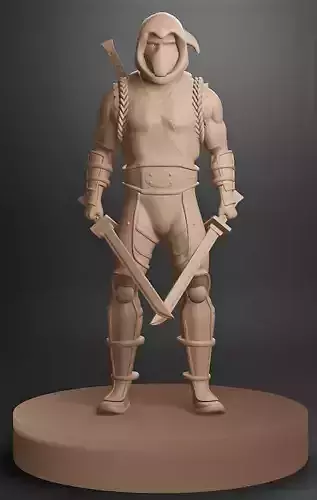 Ninja statue of holding two swords