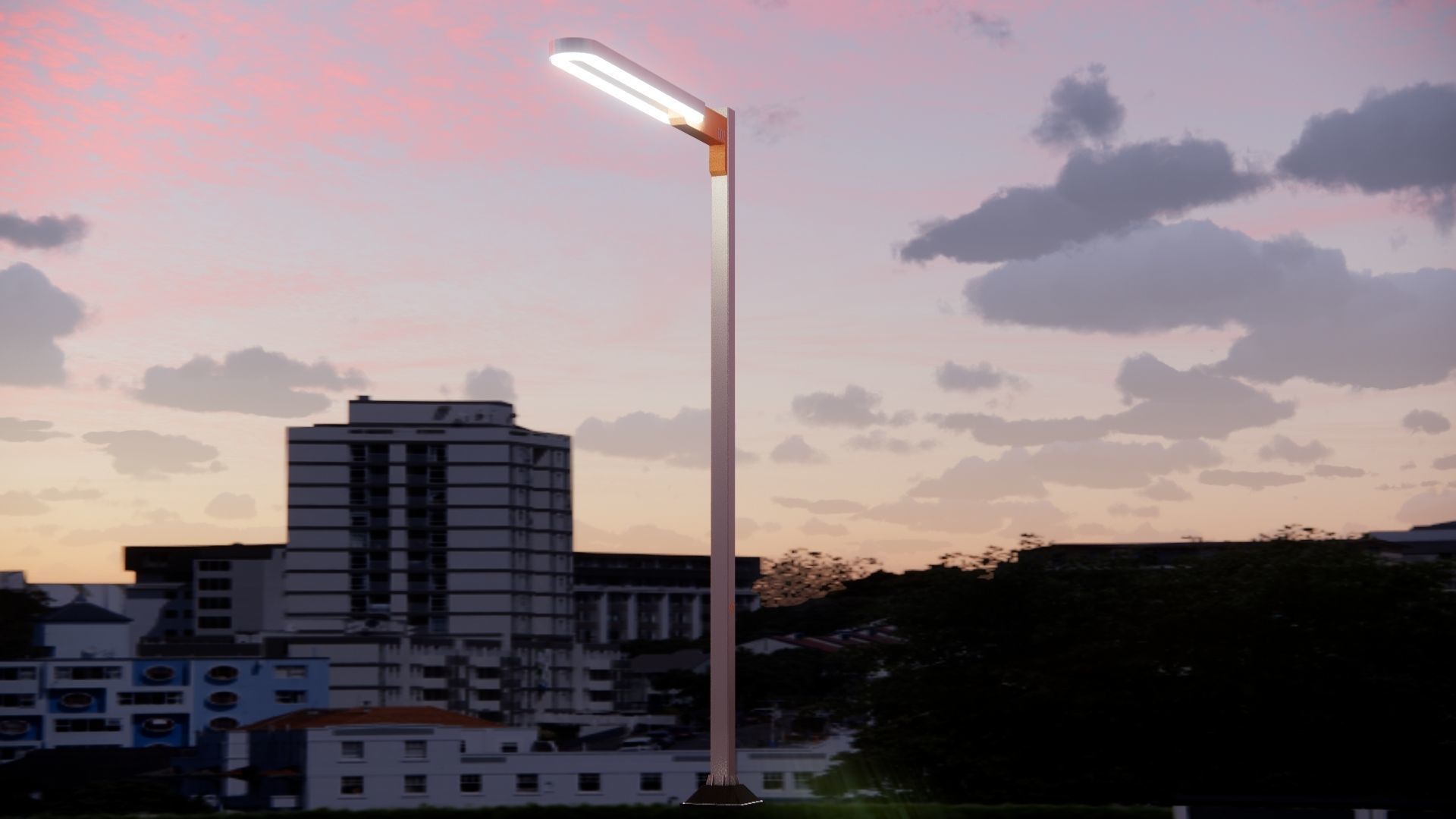 Sci-fi Simple Street Light Post 002 3D model_3