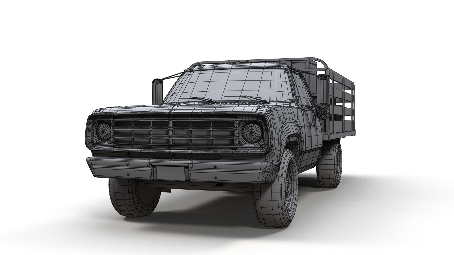 Dodge light-duty stake truck Low-poly 3D model_13