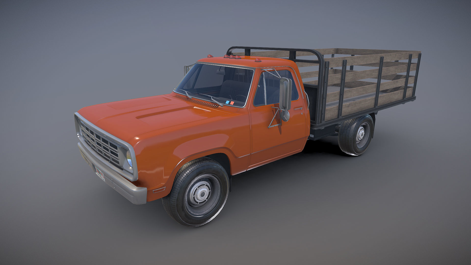 Dodge light-duty stake truck Low-poly 3D model_14