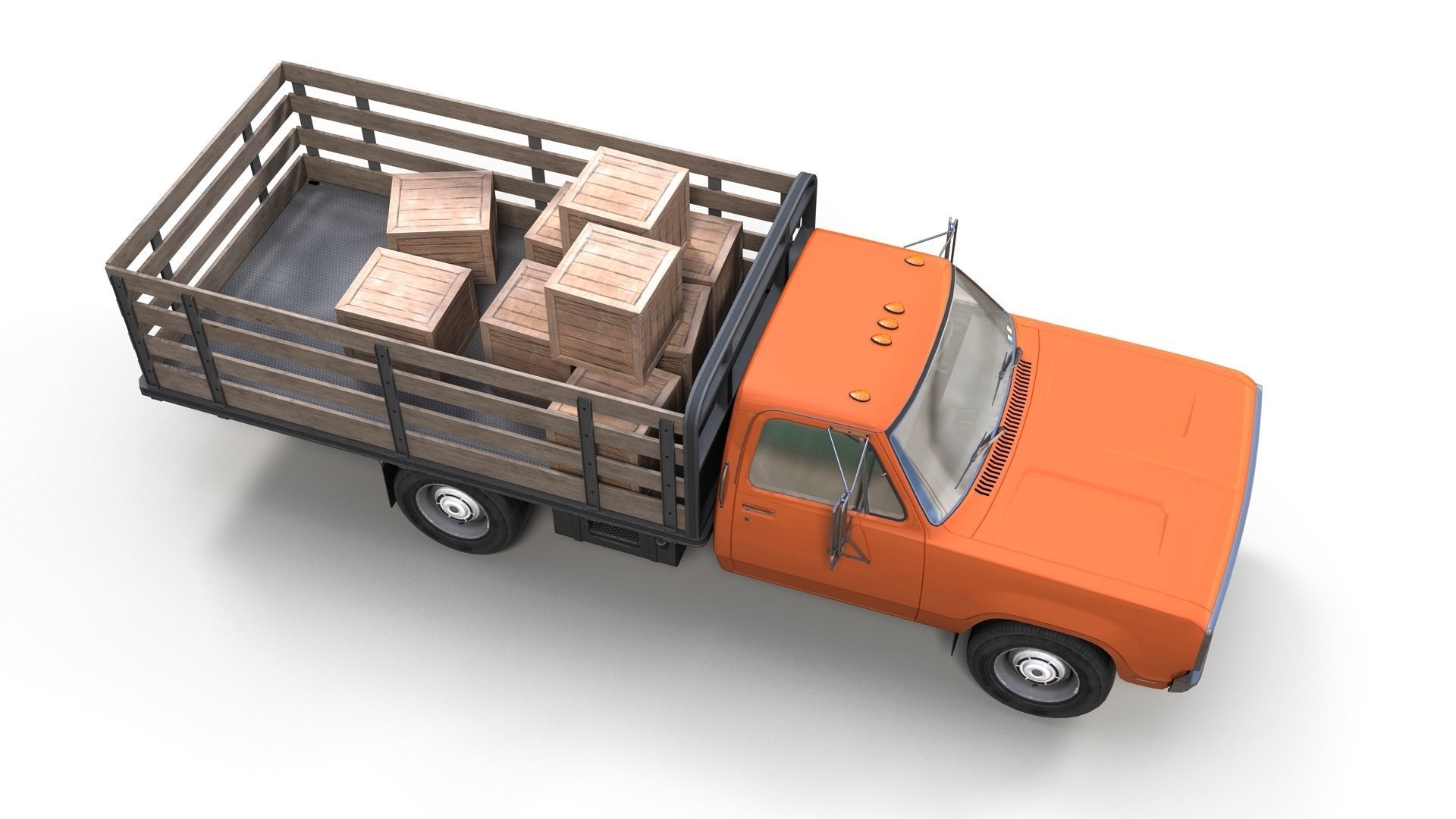 Dodge light-duty stake truck Low-poly 3D model_3