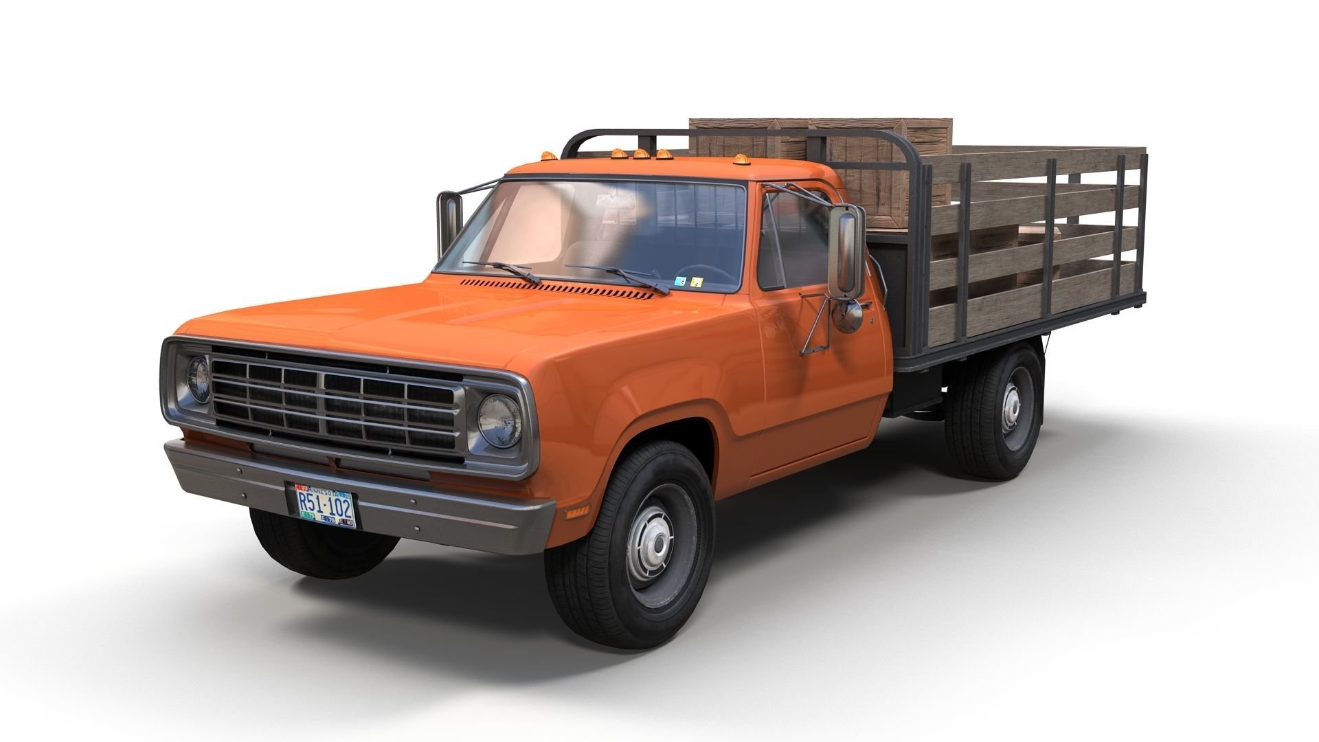 Dodge light-duty stake truck Low-poly 3D model_1