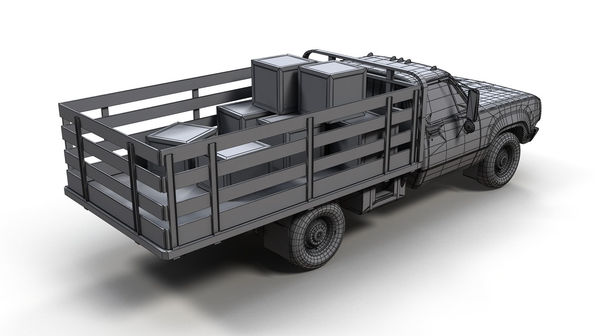 Dodge light-duty stake truck Low-poly 3D model_10