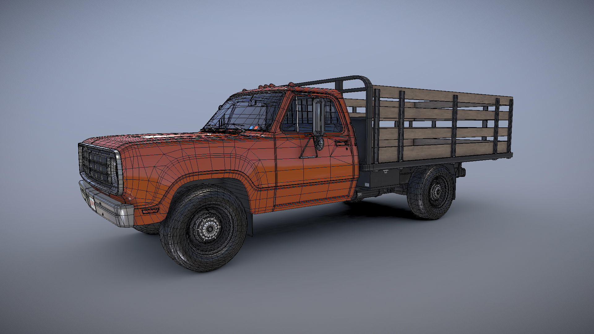 Dodge light-duty stake truck Low-poly 3D model_23