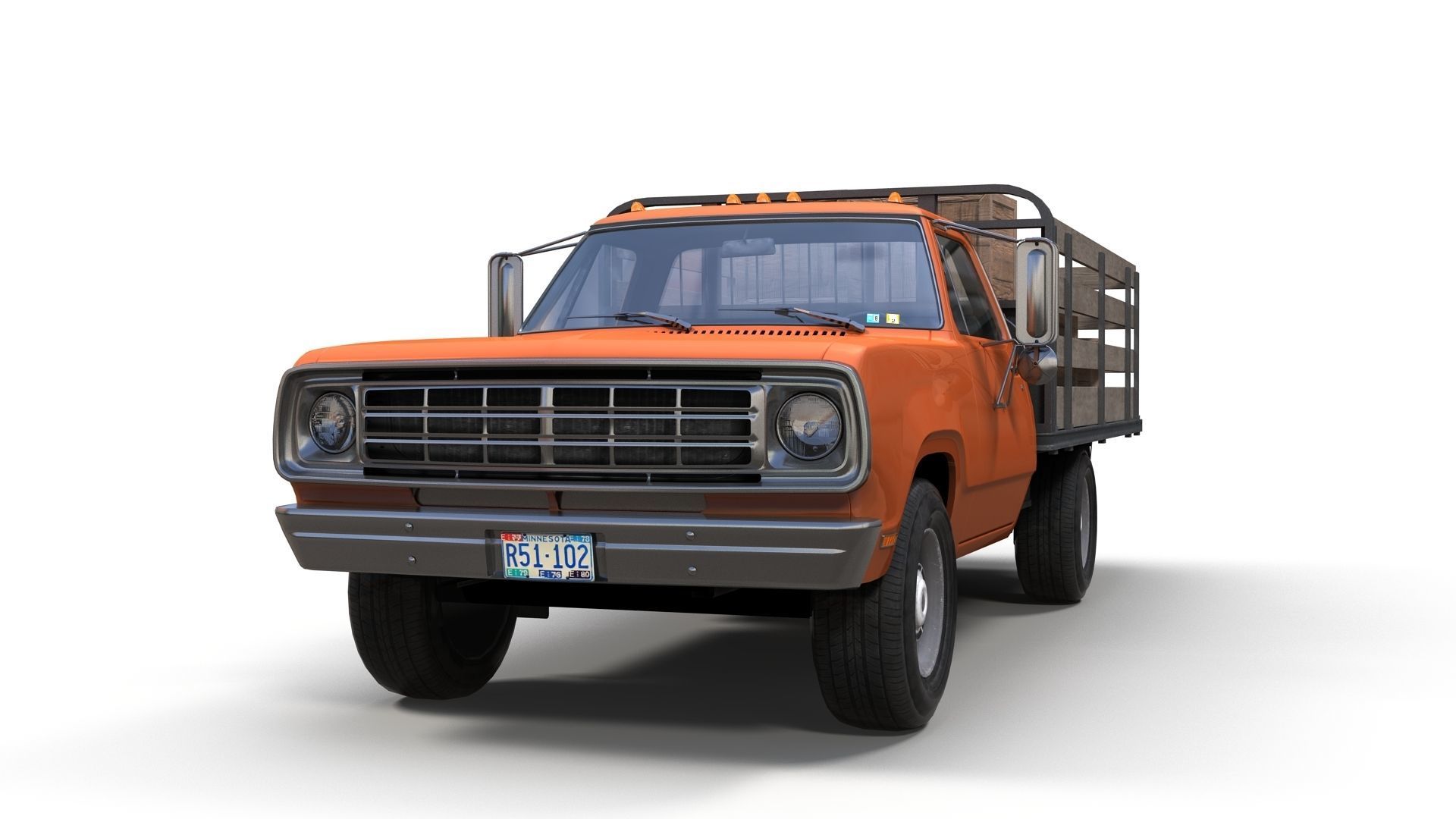 Dodge light-duty stake truck Low-poly 3D model_8