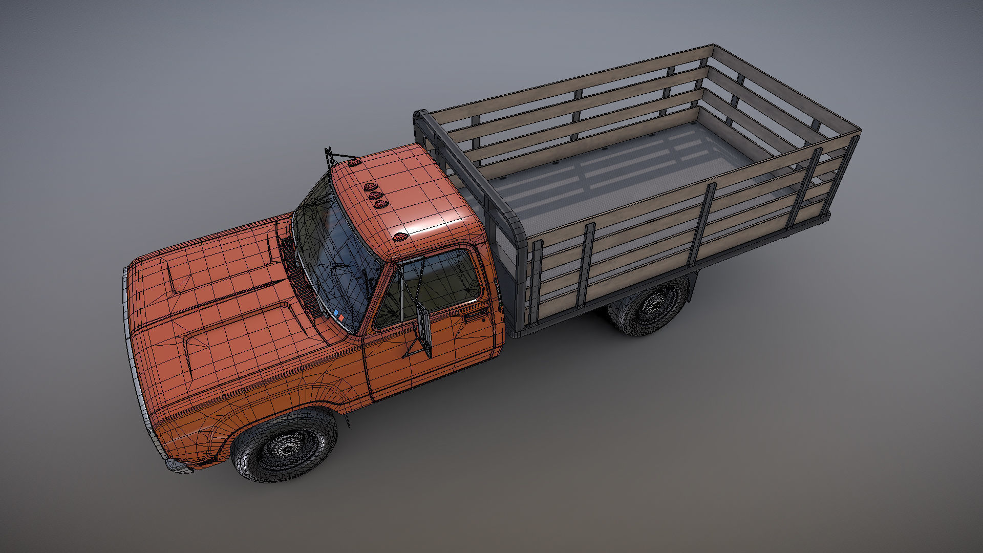 Dodge light-duty stake truck Low-poly 3D model_26