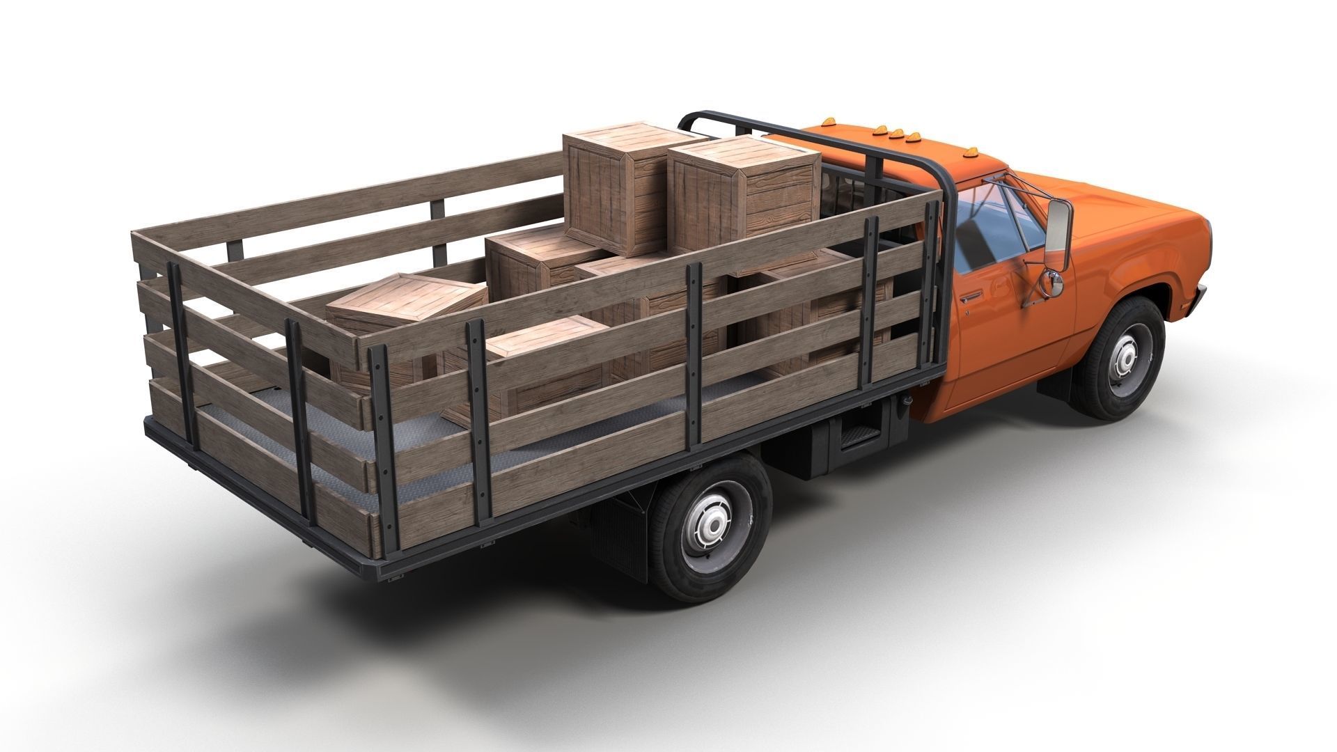 Dodge light-duty stake truck Low-poly 3D model_2