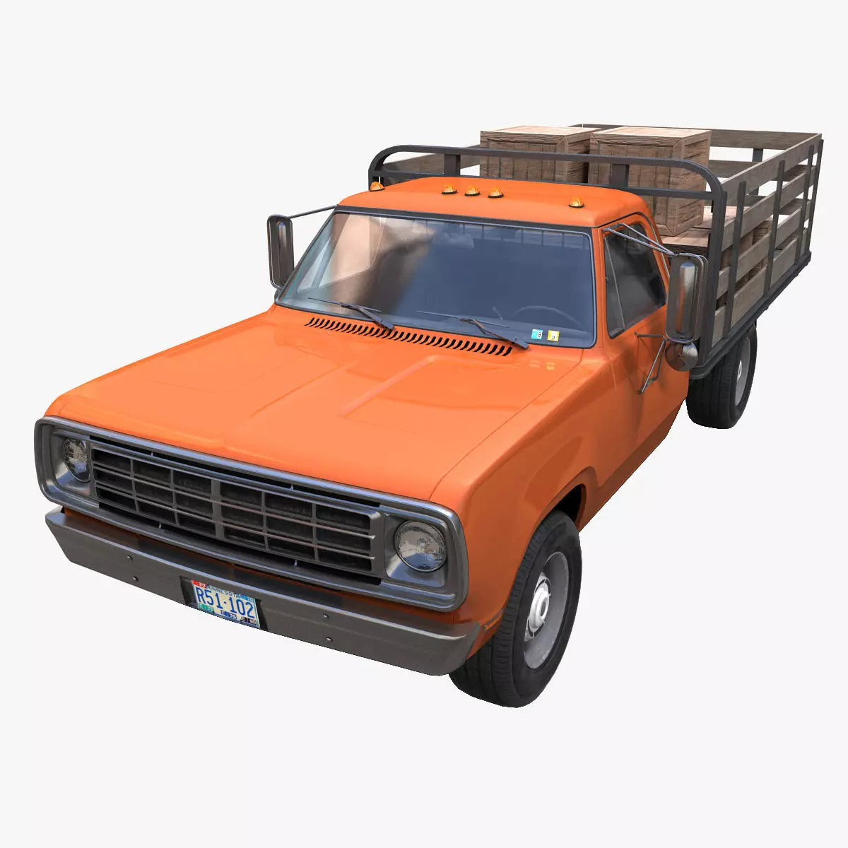 Dodge light-duty stake truck Low-poly 3D model_0