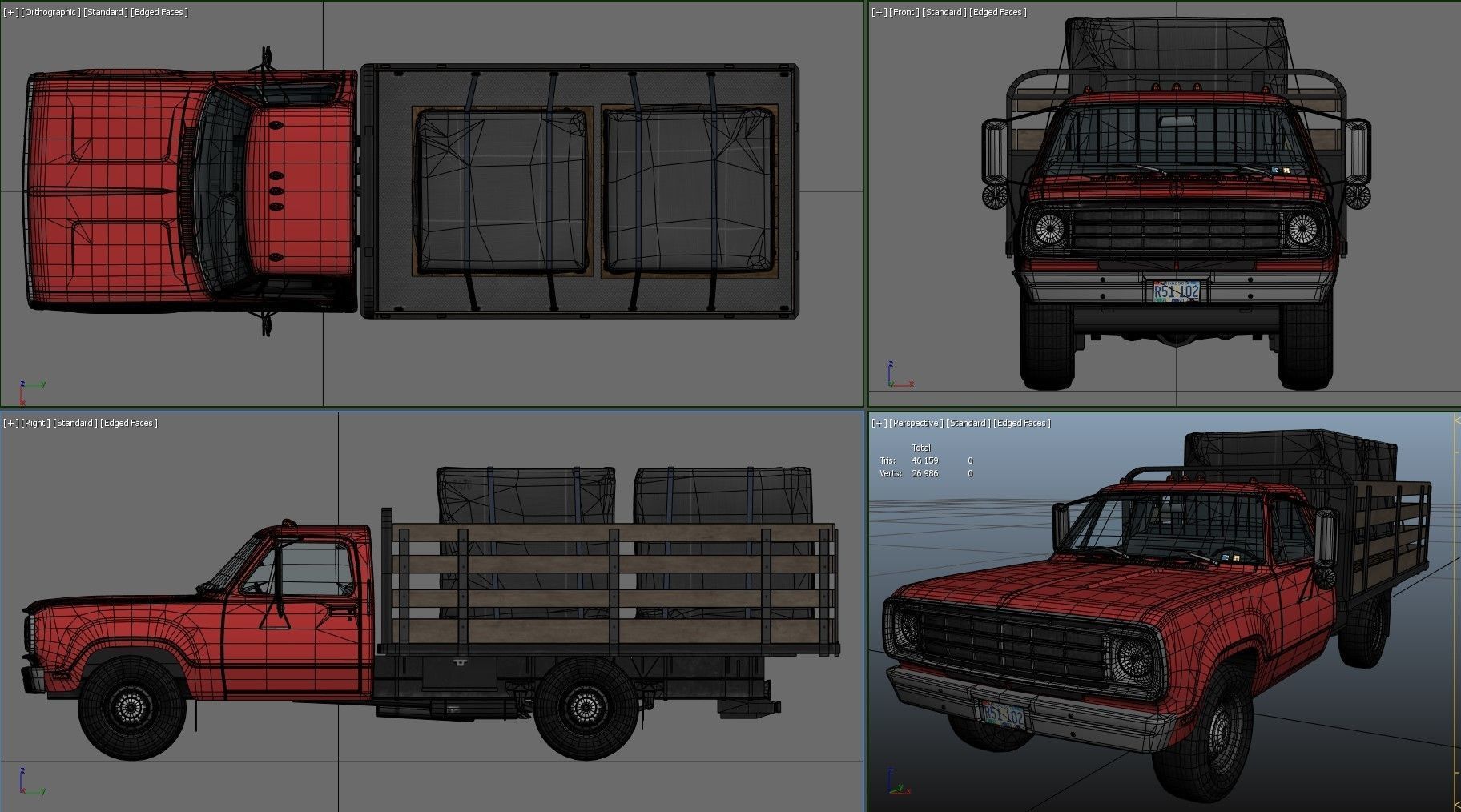 Dodge light-duty stake truck Low-poly 3D model_36