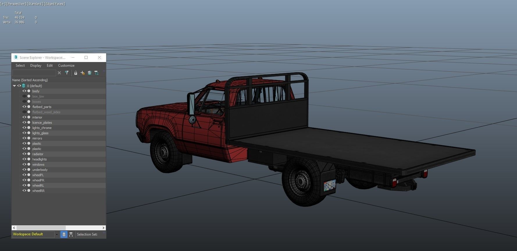 Dodge light-duty stake truck Low-poly 3D model_37