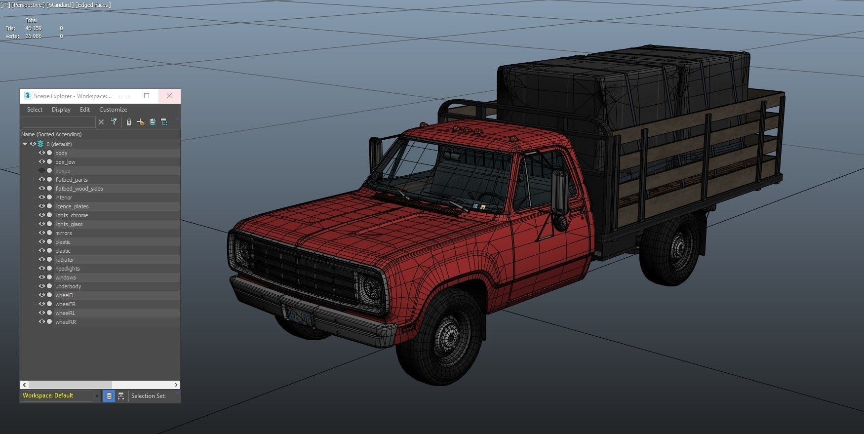 Dodge light-duty stake truck Low-poly 3D model_43
